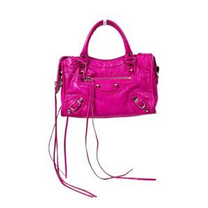 Balenciaga Leather Classic Small City Bag Fushia